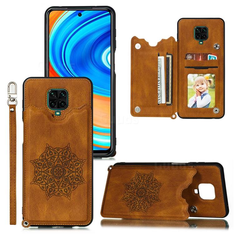 Luxury Mandala Multi-function Magnetic Card Slots Stand Leather Back Cover for Xiaomi Redmi Note 9s / Note9 Pro / Note 9 Pro Max - Brown