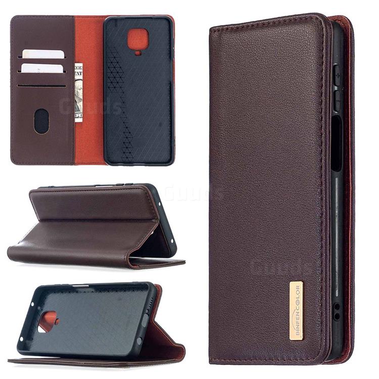 Binfen Color BF06 Luxury Classic Genuine Leather Detachable Magnet Holster Cover for Xiaomi Redmi Note 9s / Note9 Pro / Note 9 Pro Max - Dark Brown