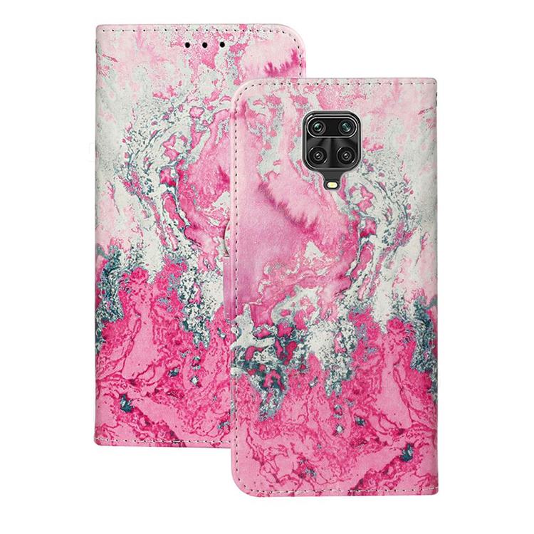 Pink Seawater PU Leather Wallet Case for Xiaomi Redmi Note 9s / Note9 Pro / Note 9 Pro Max