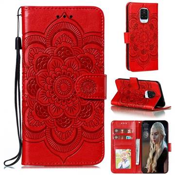 Intricate Embossing Datura Solar Leather Wallet Case for Xiaomi Redmi Note 9s / Note9 Pro / Note 9 Pro Max - Red