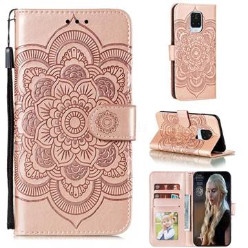 Intricate Embossing Datura Solar Leather Wallet Case for Xiaomi Redmi Note 9s / Note9 Pro / Note 9 Pro Max - Rose Gold