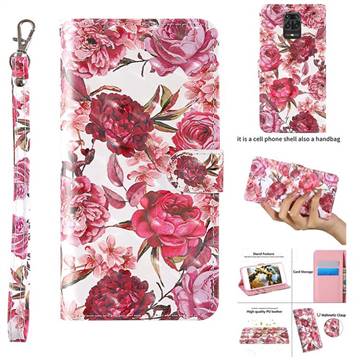 Red Flower 3D Painted Leather Wallet Case for Xiaomi Redmi Note 9s / Note9 Pro / Note 9 Pro Max