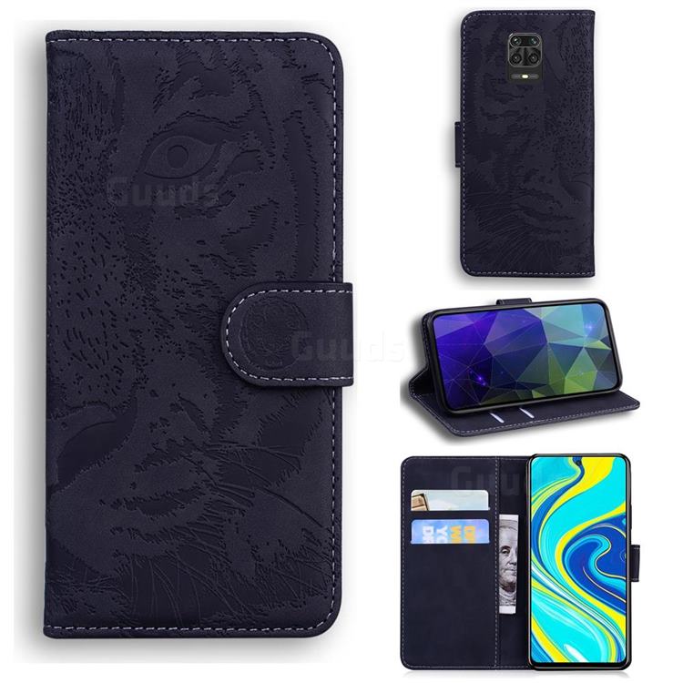 Intricate Embossing Tiger Face Leather Wallet Case for Xiaomi Redmi Note 9s / Note9 Pro / Note 9 Pro Max - Black