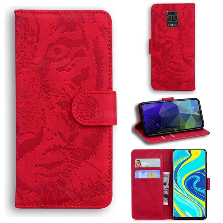 Intricate Embossing Tiger Face Leather Wallet Case for Xiaomi Redmi Note 9s / Note9 Pro / Note 9 Pro Max - Red