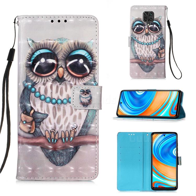 Sweet Gray Owl 3D Painted Leather Wallet Case for Xiaomi Redmi Note 9s / Note9 Pro / Note 9 Pro Max
