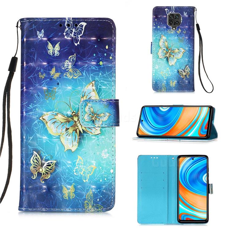 Gold Butterfly 3D Painted Leather Wallet Case for Xiaomi Redmi Note 9s / Note9 Pro / Note 9 Pro Max