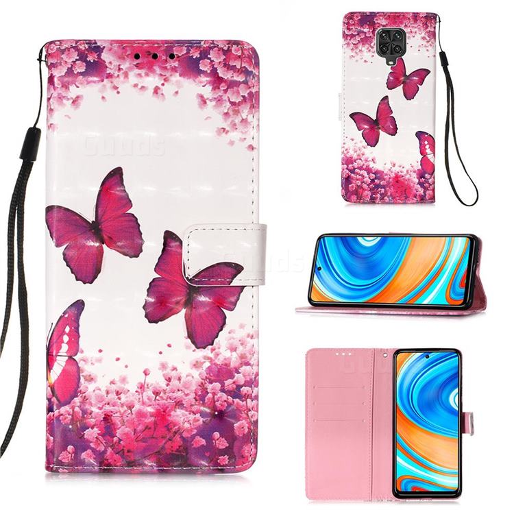 Rose Butterfly 3D Painted Leather Wallet Case for Xiaomi Redmi Note 9s / Note9 Pro / Note 9 Pro Max