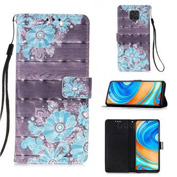 Blue Flower 3D Painted Leather Wallet Case for Xiaomi Redmi Note 9s / Note9 Pro / Note 9 Pro Max