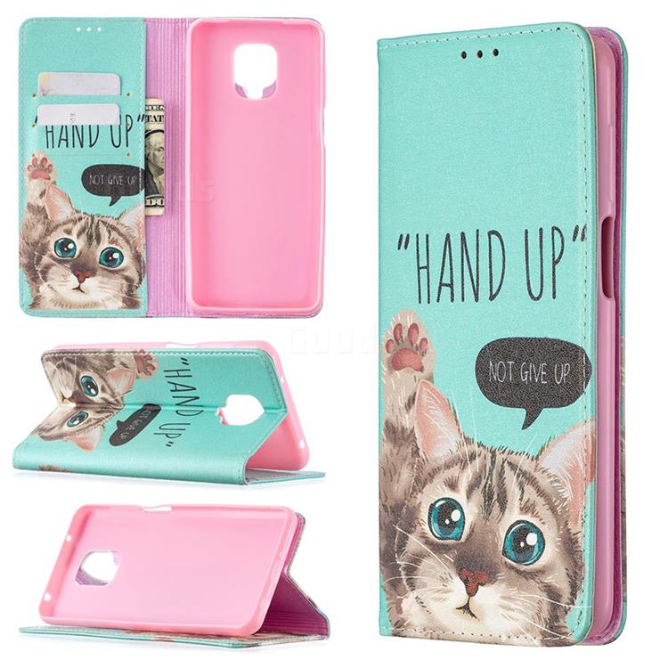 Hand Up Cat Slim Magnetic Attraction Wallet Flip Cover for Xiaomi Redmi Note 9s / Note9 Pro / Note 9 Pro Max