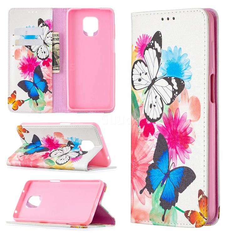 Flying Butterflies Slim Magnetic Attraction Wallet Flip Cover for Xiaomi Redmi Note 9s / Note9 Pro / Note 9 Pro Max