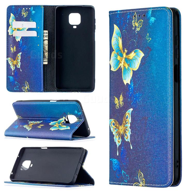 Gold Butterfly Slim Magnetic Attraction Wallet Flip Cover for Xiaomi Redmi Note 9s / Note9 Pro / Note 9 Pro Max