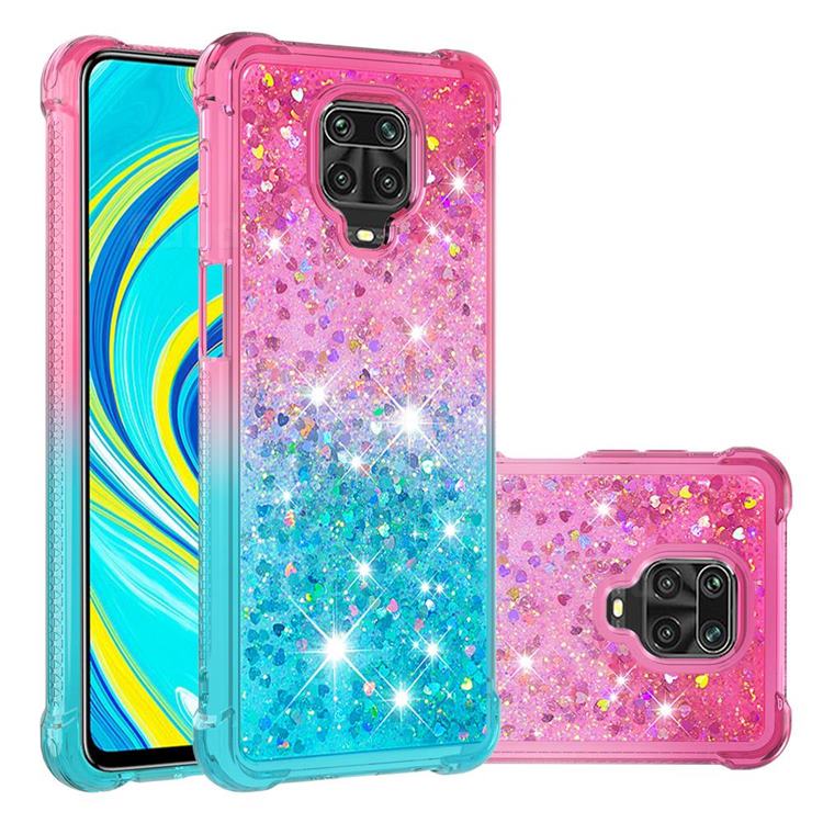 Rainbow Gradient Liquid Glitter Quicksand Sequins Phone Case for Xiaomi Redmi Note 9s / Note9 Pro / Note 9 Pro Max - Pink Blue