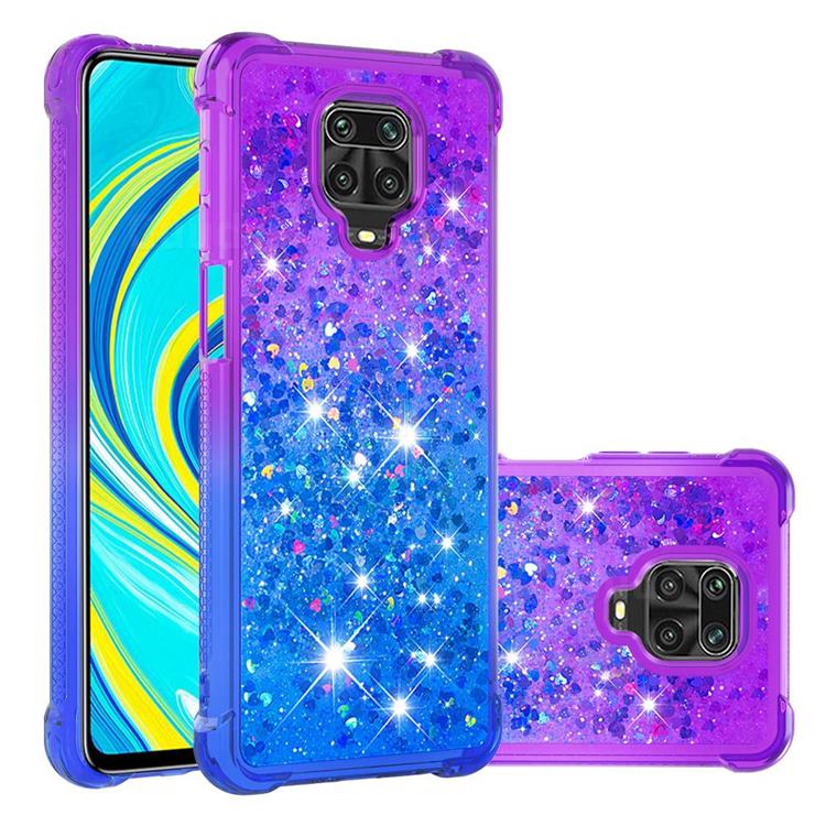 Rainbow Gradient Liquid Glitter Quicksand Sequins Phone Case for Xiaomi Redmi Note 9s / Note9 Pro / Note 9 Pro Max - Purple Blue