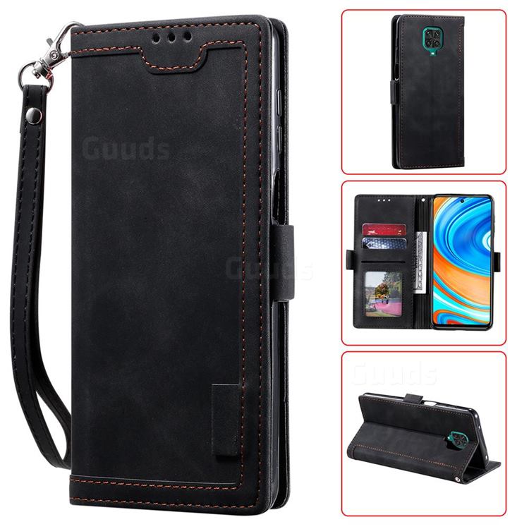 Luxury Retro Stitching Leather Wallet Phone Case for Xiaomi Redmi Note 9s / Note9 Pro / Note 9 Pro Max - Black