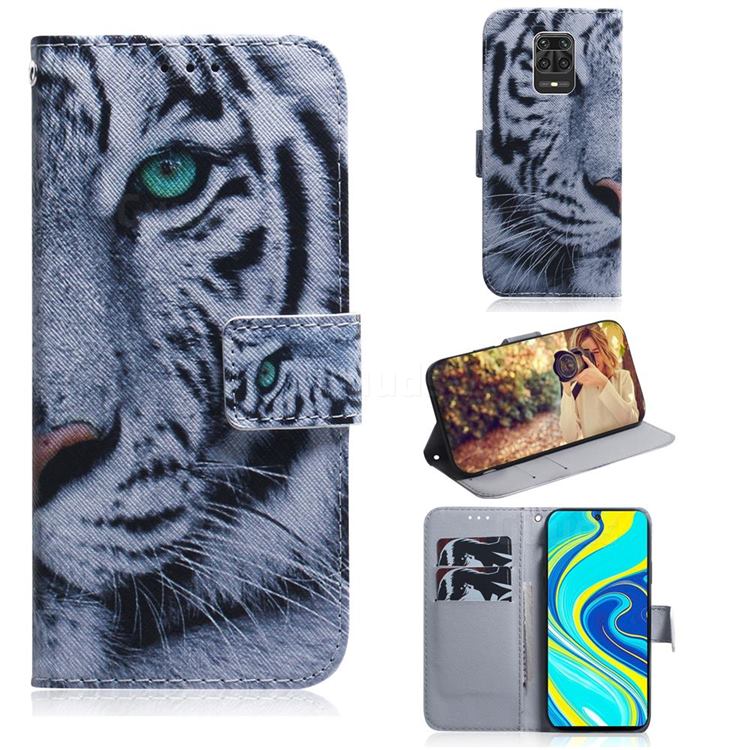 White Tiger PU Leather Wallet Case for Xiaomi Redmi Note 9s / Note9 Pro / Note 9 Pro Max
