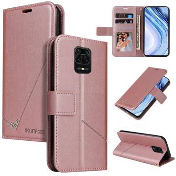 GQ.UTROBE Right Angle Silver Pendant Leather Wallet Phone Case for Xiaomi Redmi Note 9s / Note9 Pro / Note 9 Pro Max - Rose Gold
