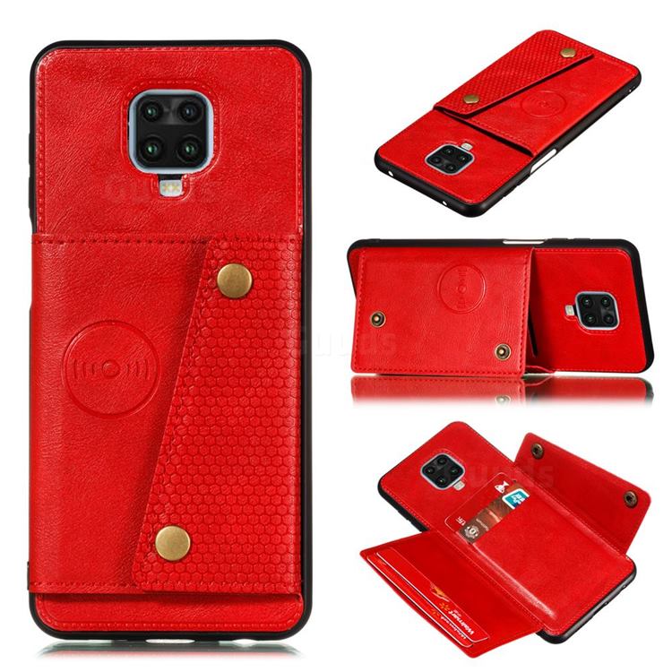 Retro Multifunction Card Slots Stand Leather Coated Phone Back Cover for Xiaomi Redmi Note 9s / Note9 Pro / Note 9 Pro Max - Red