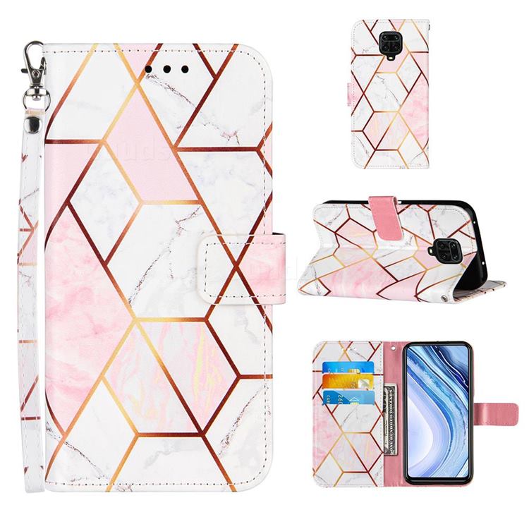 Pink White Stitching Color Marble Leather Wallet Case for Xiaomi Redmi Note 9s / Note9 Pro / Note 9 Pro Max