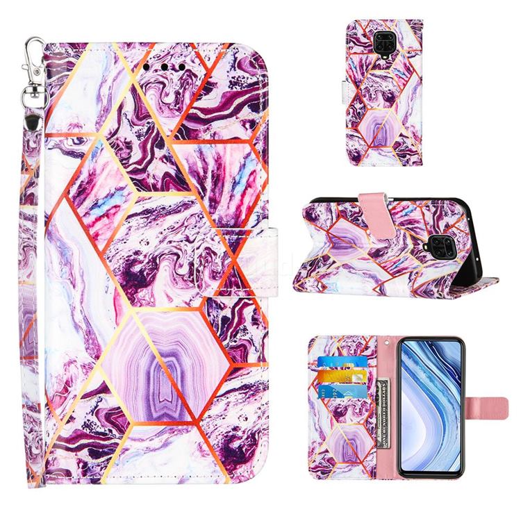 Dream Purple Stitching Color Marble Leather Wallet Case for Xiaomi Redmi Note 9s / Note9 Pro / Note 9 Pro Max