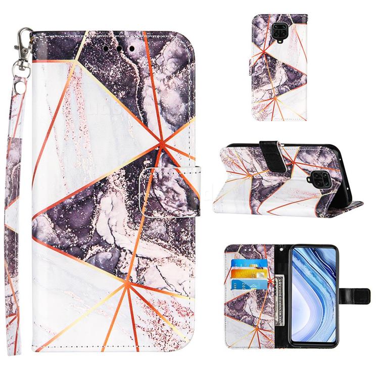 Black and White Stitching Color Marble Leather Wallet Case for Xiaomi Redmi Note 9s / Note9 Pro / Note 9 Pro Max