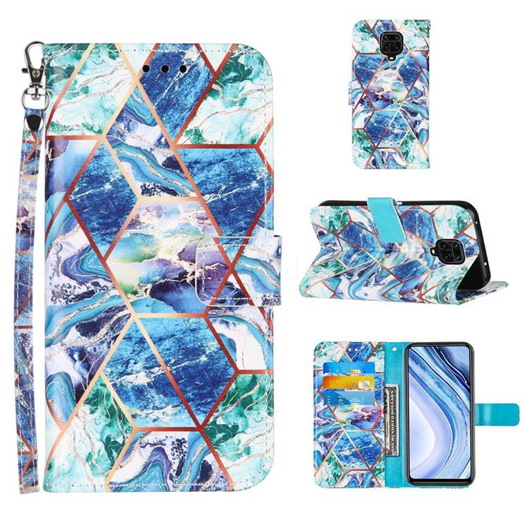 Green and Blue Stitching Color Marble Leather Wallet Case for Xiaomi Redmi Note 9s / Note9 Pro / Note 9 Pro Max