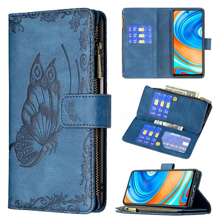 Binfen Color Imprint Vivid Butterfly Buckle Zipper Multi-function Leather Phone Wallet for Xiaomi Redmi Note 9s / Note9 Pro / Note 9 Pro Max - Blue