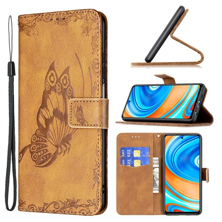 Binfen Color Imprint Vivid Butterfly Leather Wallet Case for Xiaomi Redmi Note 9s / Note9 Pro / Note 9 Pro Max - Brown