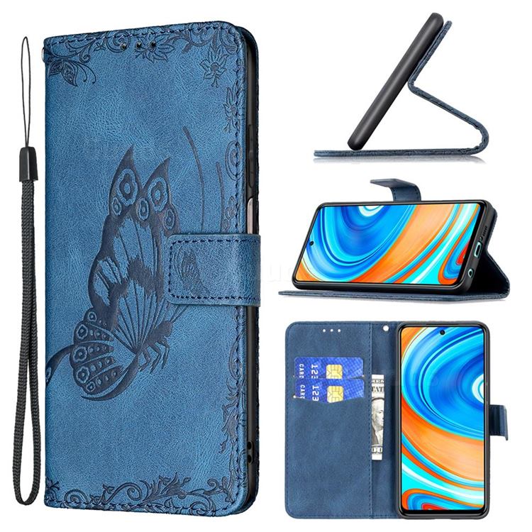 Binfen Color Imprint Vivid Butterfly Leather Wallet Case for Xiaomi Redmi Note 9s / Note9 Pro / Note 9 Pro Max - Blue