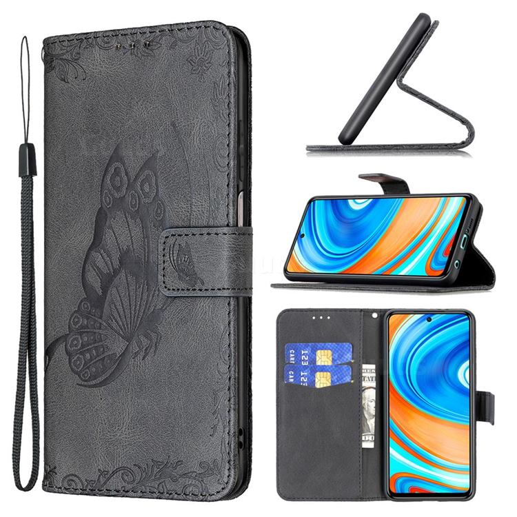 Binfen Color Imprint Vivid Butterfly Leather Wallet Case for Xiaomi Redmi Note 9s / Note9 Pro / Note 9 Pro Max - Black