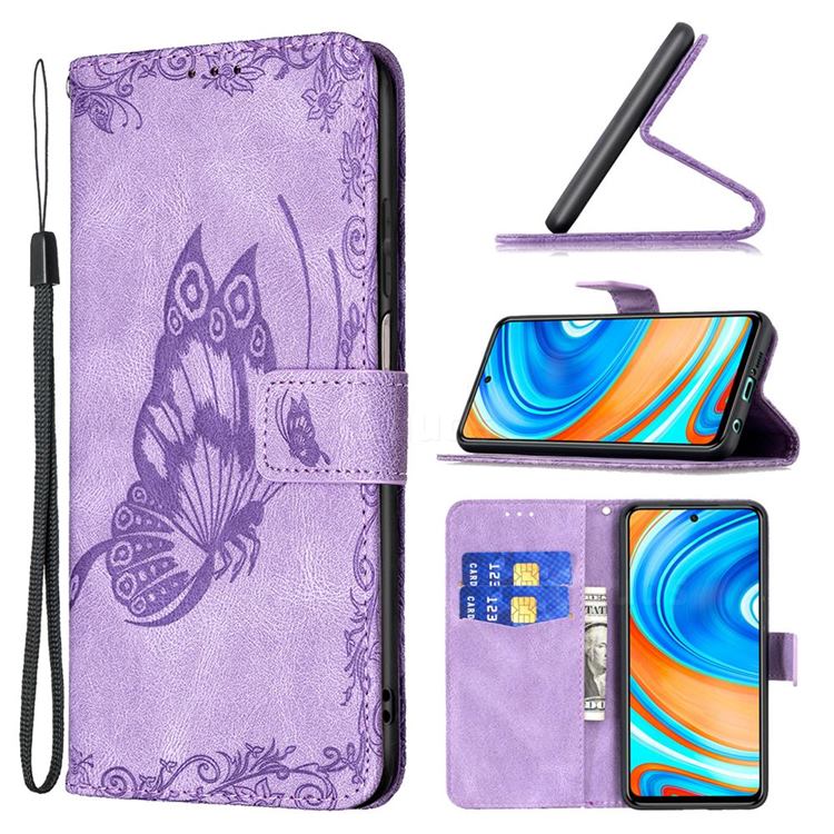 Binfen Color Imprint Vivid Butterfly Leather Wallet Case for Xiaomi Redmi Note 9s / Note9 Pro / Note 9 Pro Max - Purple