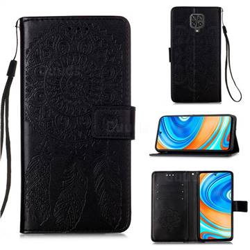 Embossing Dream Catcher Mandala Flower Leather Wallet Case for Xiaomi Redmi Note 9s / Note9 Pro / Note 9 Pro Max - Black