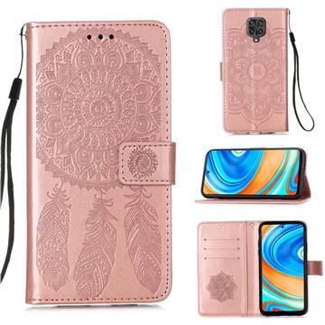 Embossing Dream Catcher Mandala Flower Leather Wallet Case for Xiaomi Redmi Note 9s / Note9 Pro / Note 9 Pro Max - Rose Gold