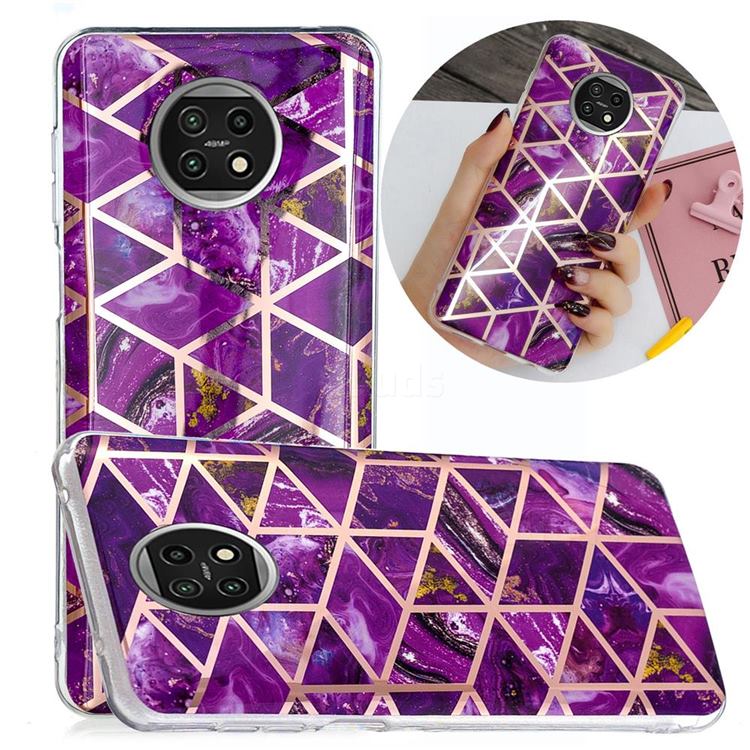 Purple Rhombus Galvanized Rose Gold Marble Phone Back Cover for Xiaomi Redmi Note 9T