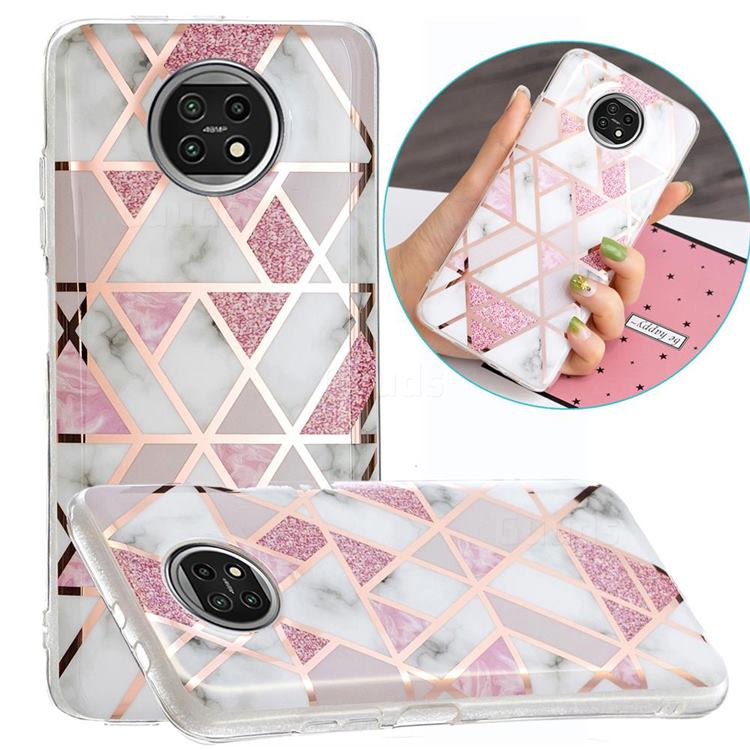 Pink Rhombus Galvanized Rose Gold Marble Phone Back Cover for Xiaomi Redmi Note 9T