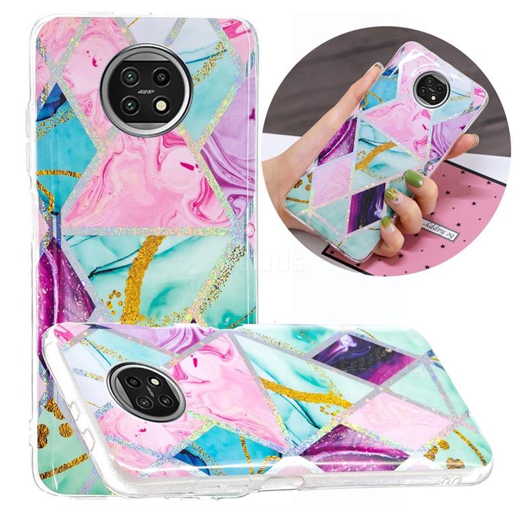 Triangular Marble Painted Galvanized Electroplating Soft Phone Case Cover for Xiaomi Redmi Note 9T
