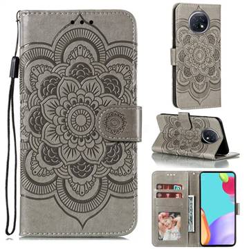 Intricate Embossing Datura Solar Leather Wallet Case for Xiaomi Redmi Note 9T - Gray