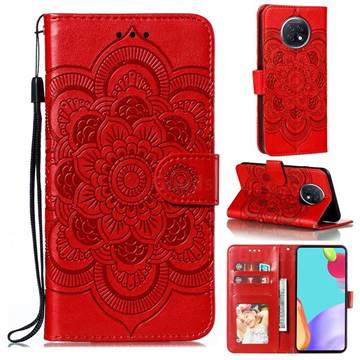 Intricate Embossing Datura Solar Leather Wallet Case for Xiaomi Redmi Note 9T - Red