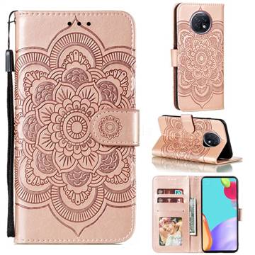 Intricate Embossing Datura Solar Leather Wallet Case for Xiaomi Redmi Note 9T - Rose Gold