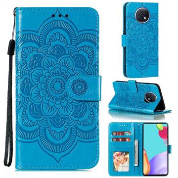 Intricate Embossing Datura Solar Leather Wallet Case for Xiaomi Redmi Note 9T - Blue