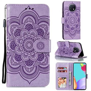 Intricate Embossing Datura Solar Leather Wallet Case for Xiaomi Redmi Note 9T - Purple
