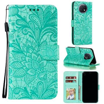 Intricate Embossing Lace Jasmine Flower Leather Wallet Case for Xiaomi Redmi Note 9T - Green