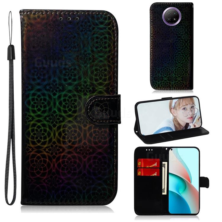Laser Circle Shining Leather Wallet Phone Case for Xiaomi Redmi Note 9T - Black