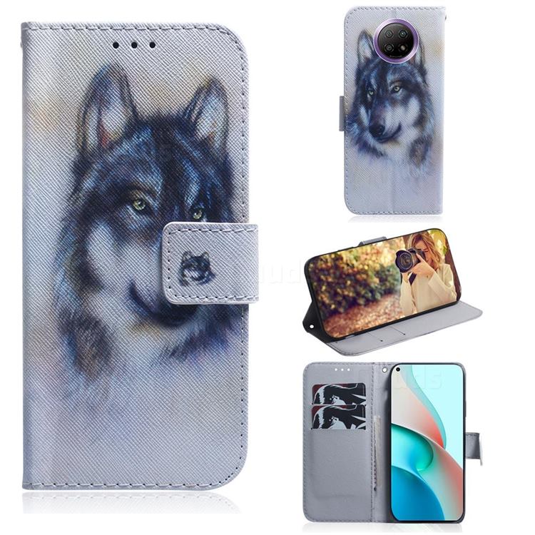 Snow Wolf PU Leather Wallet Case for Xiaomi Redmi Note 9T