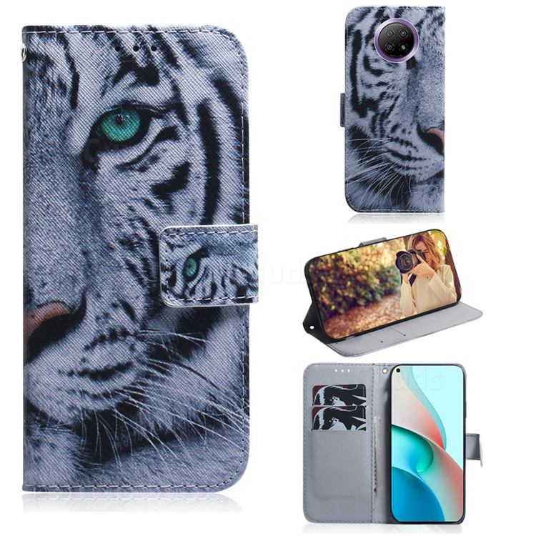 White Tiger PU Leather Wallet Case for Xiaomi Redmi Note 9T