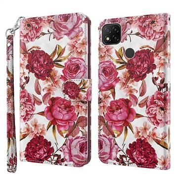 Red Flower 3D Painted Leather Wallet Case for Mi Xiaomi Poco C3