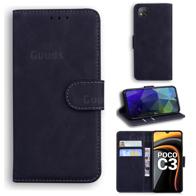 Retro Classic Skin Feel Leather Wallet Phone Case for Mi Xiaomi Poco C3 - Black