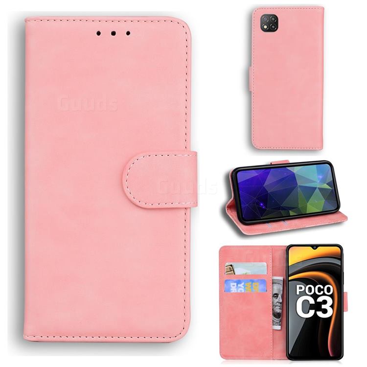 Retro Classic Skin Feel Leather Wallet Phone Case for Mi Xiaomi Poco C3 - Pink