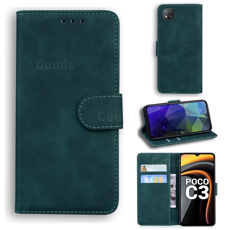 Retro Classic Skin Feel Leather Wallet Phone Case for Mi Xiaomi Poco C3 - Green