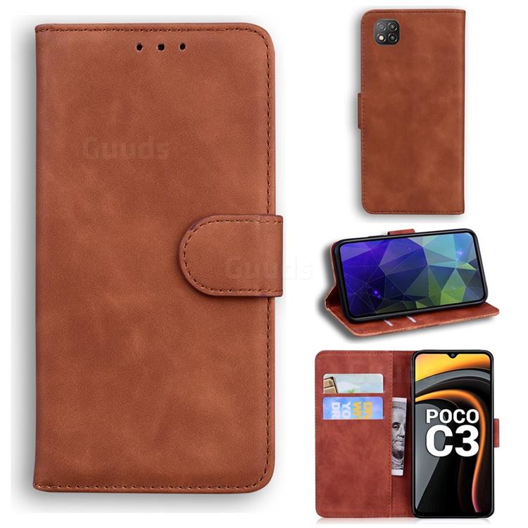 Retro Classic Skin Feel Leather Wallet Phone Case for Mi Xiaomi Poco C3 - Brown