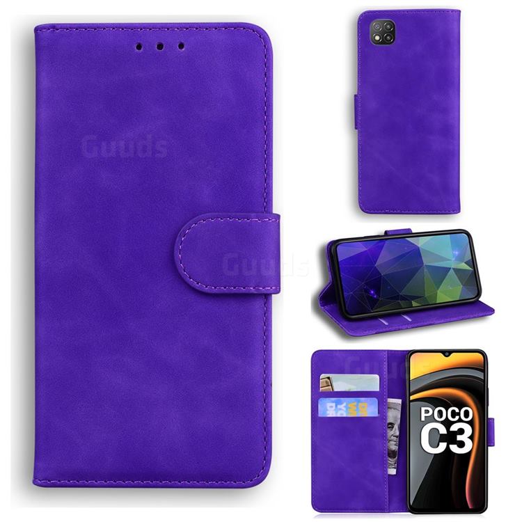 Retro Classic Skin Feel Leather Wallet Phone Case for Mi Xiaomi Poco C3 - Purple